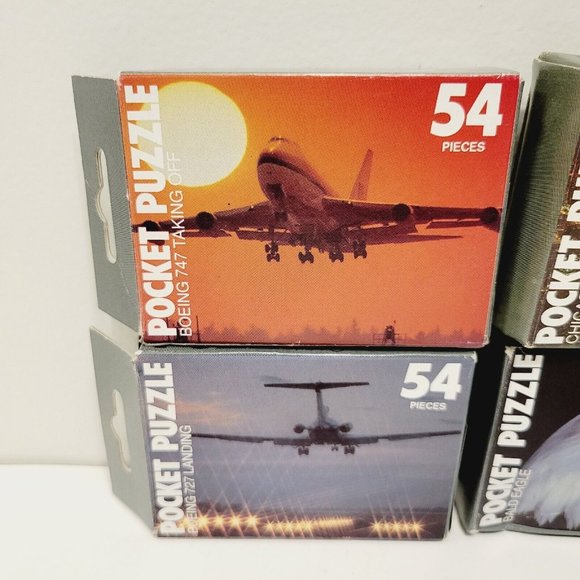 5 Mix Lot Pocket Jigsaw Puzzles Chicago Boeing 747 Bald Eagle Airplanes USA Made - Picture 2 of 5